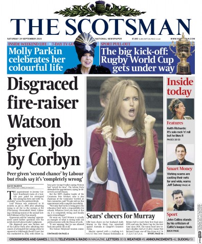 The Scotsman Newspaper Front Page (UK) for 21 September 2015