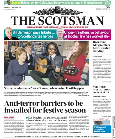 The Scotsman Newspaper Front Page (UK) for 21 September 2017