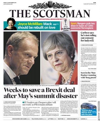 The Scotsman Newspaper Front Page (UK) for 21 September 2018