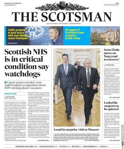 The Scotsman Newspaper Front Page (UK) for 22 October 2015