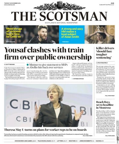 The Scotsman Newspaper Front Page (UK) for 22 November 2016