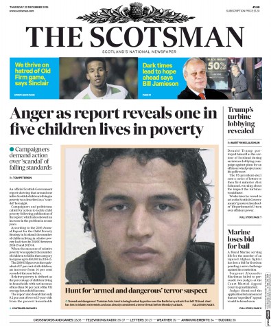 The Scotsman Newspaper Front Page (UK) for 22 December 2016