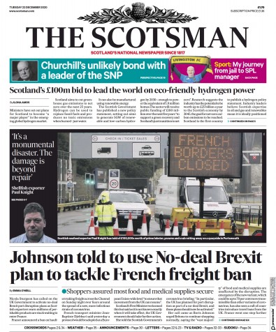 The Scotsman Newspaper Front Page (UK) for 22 December 2020