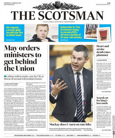 The Scotsman Newspaper Front Page (UK) for 22 February 2017