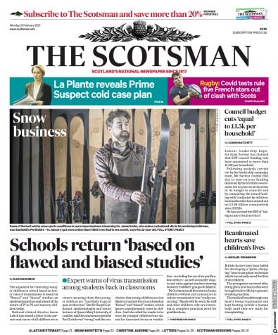 The Scotsman Newspaper Front Page (UK) for 22 February 2021