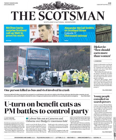 The Scotsman Newspaper Front Page (UK) for 22 March 2016