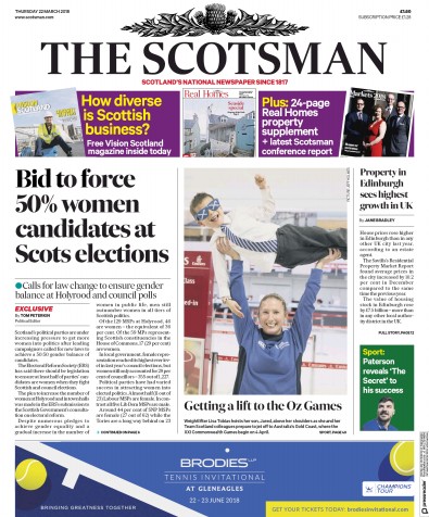 The Scotsman Newspaper Front Page (UK) for 22 March 2018