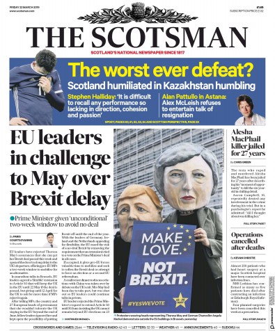 The Scotsman Newspaper Front Page (UK) for 22 March 2019