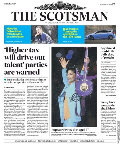 The Scotsman Newspaper Front Page (UK) for 22 April 2016