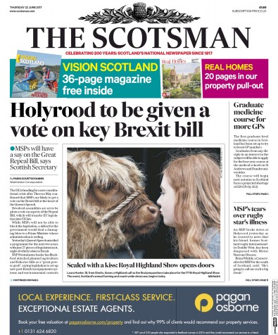 The Scotsman Newspaper Front Page (UK) for 22 June 2017