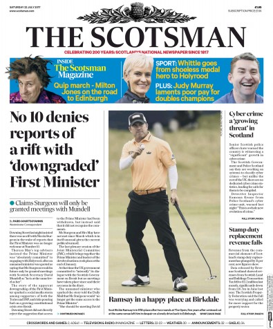 The Scotsman Newspaper Front Page (UK) for 22 July 2017