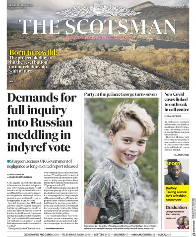The Scotsman Newspaper Front Page (UK) for 22 July 2020