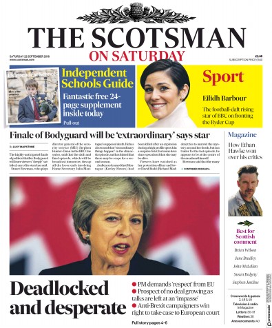 The Scotsman Newspaper Front Page (UK) for 22 September 2018