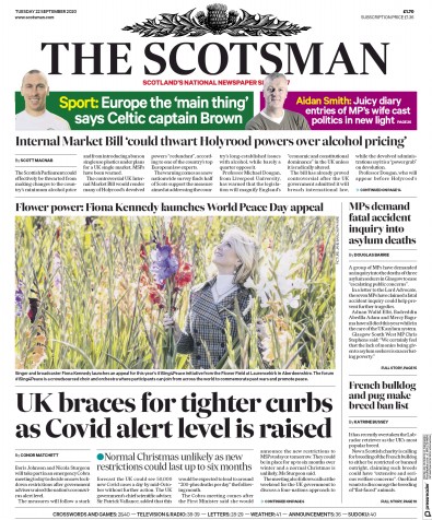 The Scotsman Newspaper Front Page (UK) for 22 September 2020