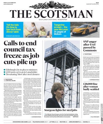 The Scotsman Newspaper Front Page (UK) for 23 October 2015