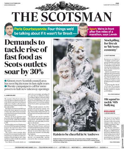 The Scotsman Newspaper Front Page (UK) for 23 October 2018