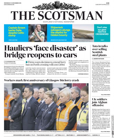 The Scotsman Newspaper Front Page (UK) for 23 December 2015