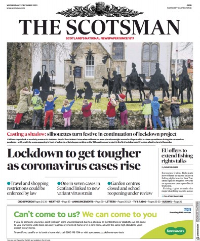 The Scotsman Newspaper Front Page (UK) for 23 December 2020