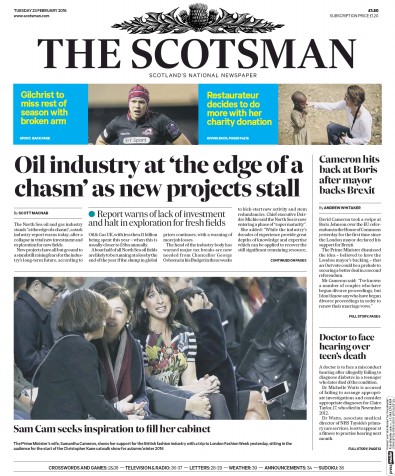 The Scotsman Newspaper Front Page (UK) for 23 February 2016