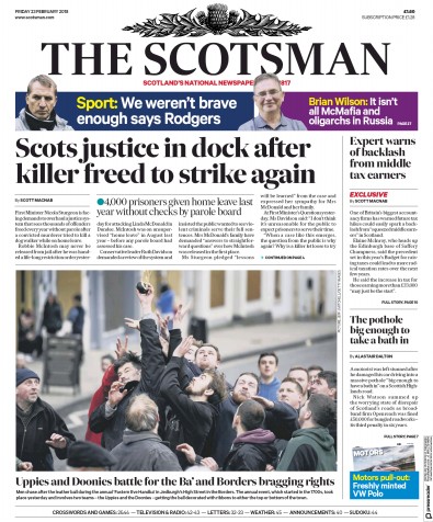The Scotsman Newspaper Front Page (UK) for 23 February 2018