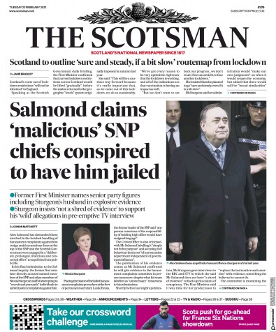 The Scotsman Newspaper Front Page (UK) for 23 February 2021