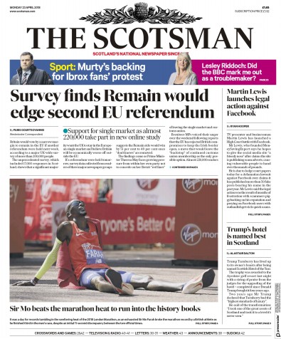 The Scotsman Newspaper Front Page (UK) for 23 April 2018