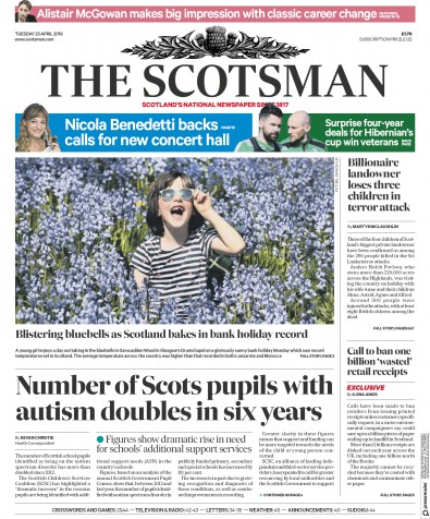 The Scotsman Newspaper Front Page (UK) for 23 April 2019