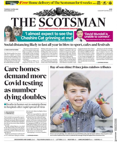 The Scotsman Newspaper Front Page (UK) for 23 April 2020
