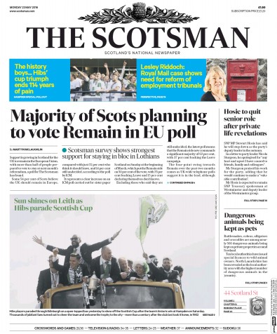 The Scotsman Newspaper Front Page (UK) for 23 May 2016