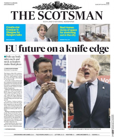 The Scotsman Newspaper Front Page (UK) for 23 June 2016