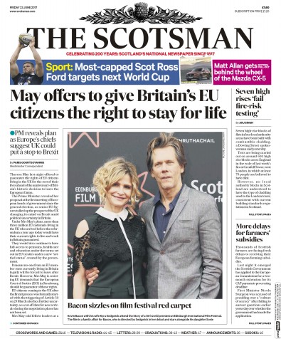 The Scotsman Newspaper Front Page (UK) for 23 June 2017