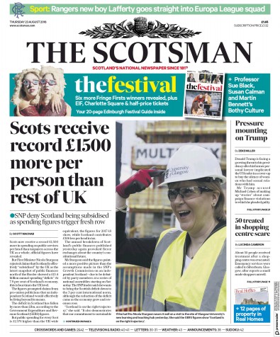 The Scotsman Newspaper Front Page (UK) for 23 August 2018