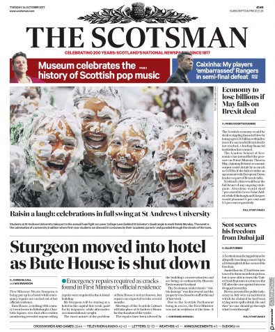 The Scotsman Newspaper Front Page (UK) for 24 October 2017