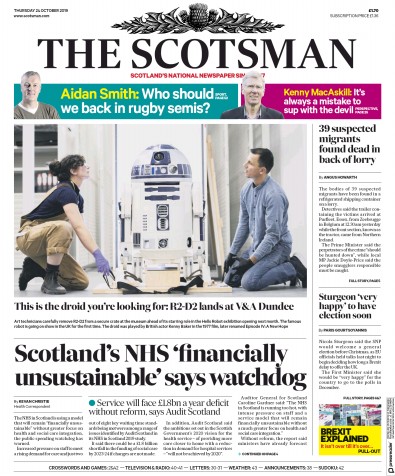 The Scotsman Newspaper Front Page (UK) for 24 October 2019