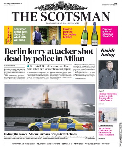 The Scotsman Newspaper Front Page (UK) for 24 December 2016