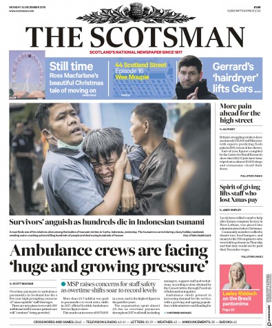 The Scotsman Newspaper Front Page (UK) for 24 December 2018