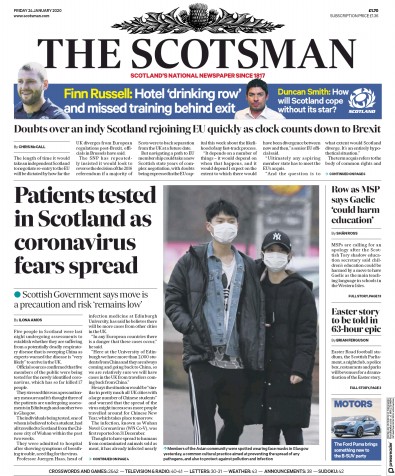 The Scotsman Newspaper Front Page (UK) for 24 January 2020