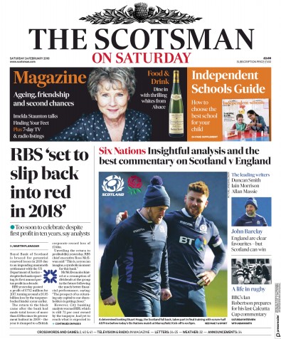 The Scotsman Newspaper Front Page (UK) for 24 February 2018