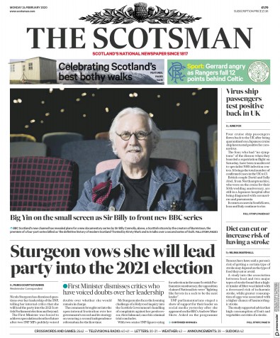 The Scotsman Newspaper Front Page (UK) for 24 February 2020