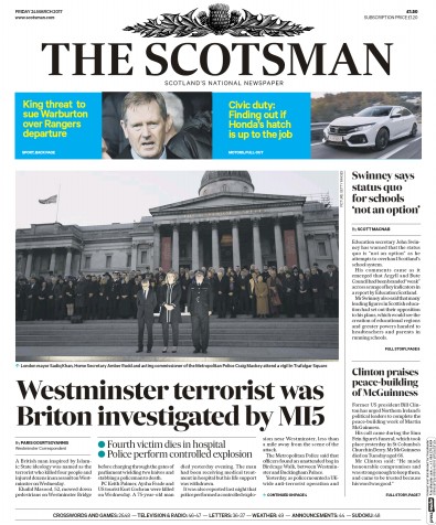 The Scotsman Newspaper Front Page (UK) for 24 March 2017