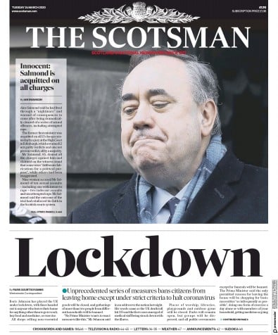 The Scotsman Newspaper Front Page (UK) for 24 March 2020