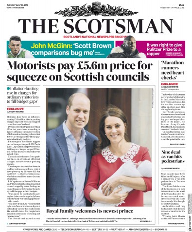 The Scotsman Newspaper Front Page (UK) for 24 April 2018