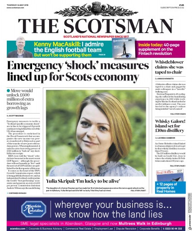The Scotsman Newspaper Front Page (UK) for 24 May 2018