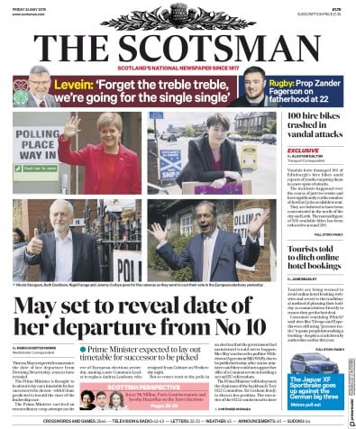 The Scotsman Newspaper Front Page (UK) for 24 May 2019