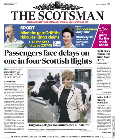 The Scotsman Newspaper Front Page (UK) for 24 June 2017