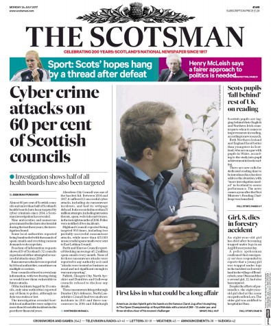 The Scotsman Newspaper Front Page (UK) for 24 July 2017