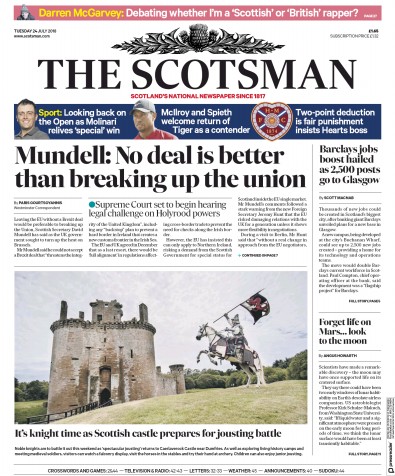 The Scotsman Newspaper Front Page (UK) for 24 July 2018