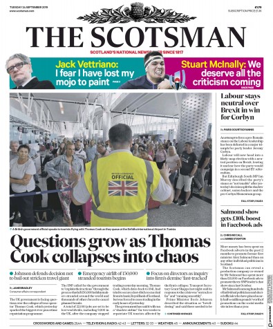 The Scotsman Newspaper Front Page (UK) for 24 September 2019