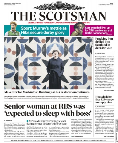 The Scotsman Newspaper Front Page (UK) for 25 October 2017
