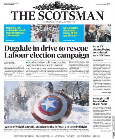 The Scotsman Newspaper Front Page (UK) for 25 January 2016